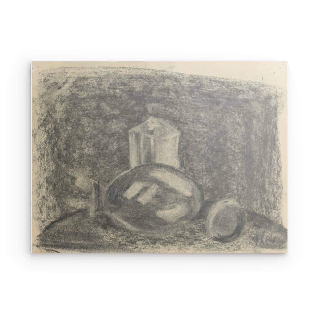 „Shadowed Depths“ – Vintage-Tuschezeichnung 1984, Metallwandbild