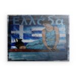 Griechische Frau & Flagge – Metallwandbild – Inspiration aus dem antiken Griechenland
