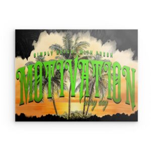 „Motivation tanken“ Sonniger Strand Metall-Wandbild – Tropische Inspiration