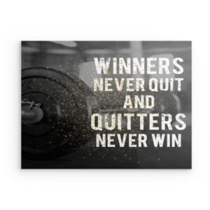 „Gewinner geben nie auf“ Metallwandbild – Motivierendes Fitnessstudio & Bürodekor