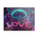 Retro Neon „LOVE“ Metallwandbild – Schwarzer Hintergrund, modernes Dekor