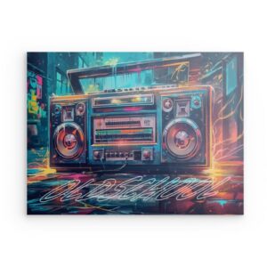 „Oldschool Ghettoblaster“ Metallwandbild – Retro-Boombox & Street-Art-Dekor