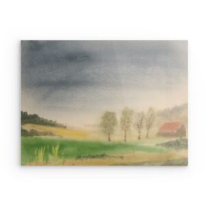 „Verm 1973“ Vintage Landschaftsmalerei Metallbild – Ruhige Landschaftsansicht