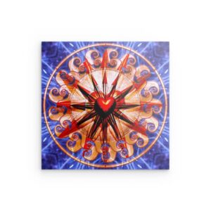 Herz-Sonnenwellen-Mandala Metallwandbild – Modernes Dekor im Stil des Heiligen Herzens