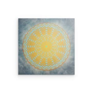 Mandala Sky Light „Universum“ Metallwandbild – Gelbes, himmlisches, abstraktes Dekor