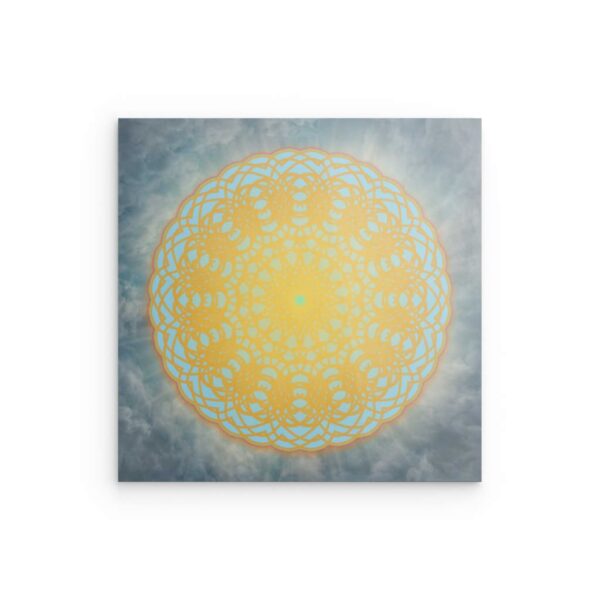 Mandala Sky Light „Universum“ Metallwandbild – Gelbes, himmlisches, abstraktes Dekor
