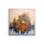 Metallwandbild „Home of a Lightworker“ – Herbstliche Hausmalerei