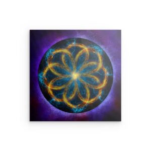 Infinity Flower Metallwandbild – Kosmische Blume des Lebens, Galaxie-Dekor