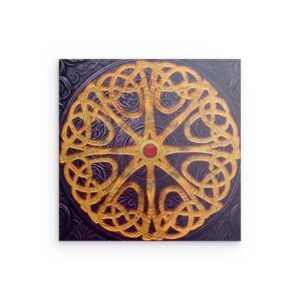 Keltisches Rad Rubin Metallwandbild – Keltisches Rad & Knotendekor