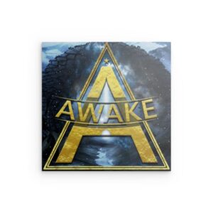 „AWAKE – Wake Up“ – Goldenes Dreieck-Stern-Wandbild aus Metall – Motivierendes kosmisches Dekor
