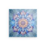 „Göttliches Eis-Mandala“ – Blau-Lila, kosmische Metallwandkunst – Ruhige, spirituelle Dekoration