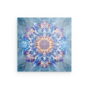 „Göttliches Eis-Mandala“ – Blau-Lila, kosmische Metallwandkunst – Ruhige, spirituelle Dekoration