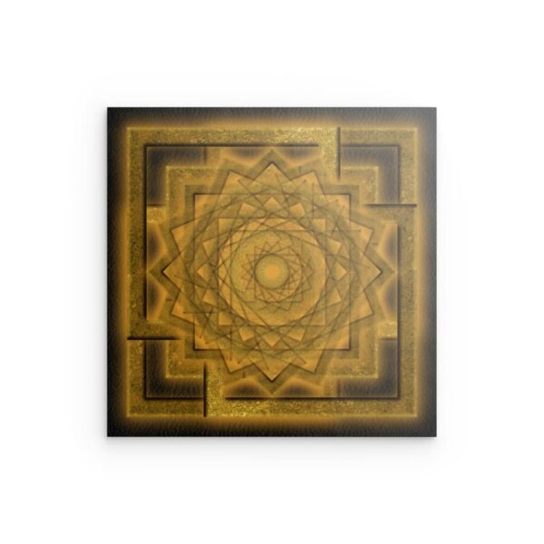 Metallwandbild „Goldenes Quadratstern-Symbol“ – Geometrisches Mandala-Dekor