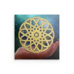 Metallwandbild „Globus mit heiliger Geometrie“ – Dekoration für kosmische Harmonie