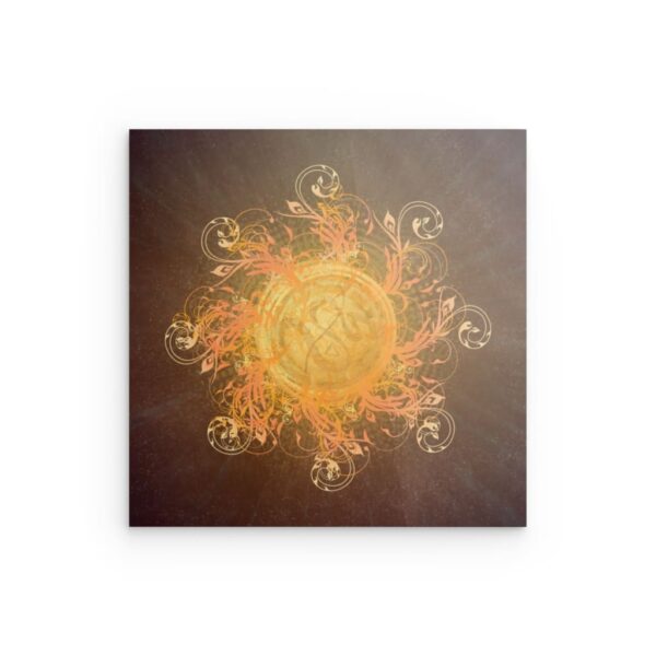 Metallwandbild „Ornate Swirl Sun“ – Abstraktes, goldenes Strahlen