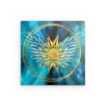 Sonnenflügel-Lichtsymbol Metallwandbild – Himmlisches goldenes Dekor