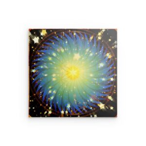 Metallwandbild „Blume des Lebens“ mit Sternenexplosion – Lebendiges kosmisches  Mandala-Dekor