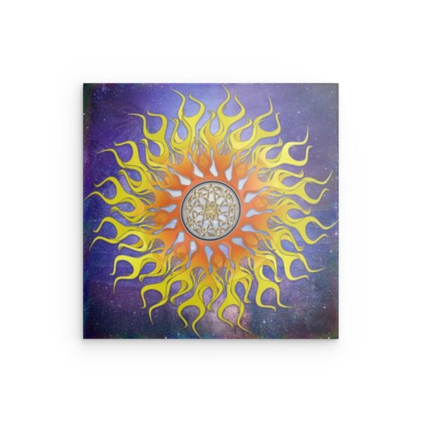 Sternenflammen-Mandala Metallwandbild – Feuriges, himmlisches Dekor