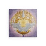 Metallwandbild „Time of the Dragon“ mit himmlischem Wappen – Mythisches Schwertdekor