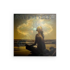 Metallwandbild „Time to Meditate – Sonnenuntergang am Meer“ – Friedvolles, spirituelles Dekor