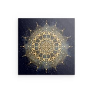 Goldenes Portal Fraktal-Mandala Metallwandbild – Heilige Geometrie, kosmisches Dekor