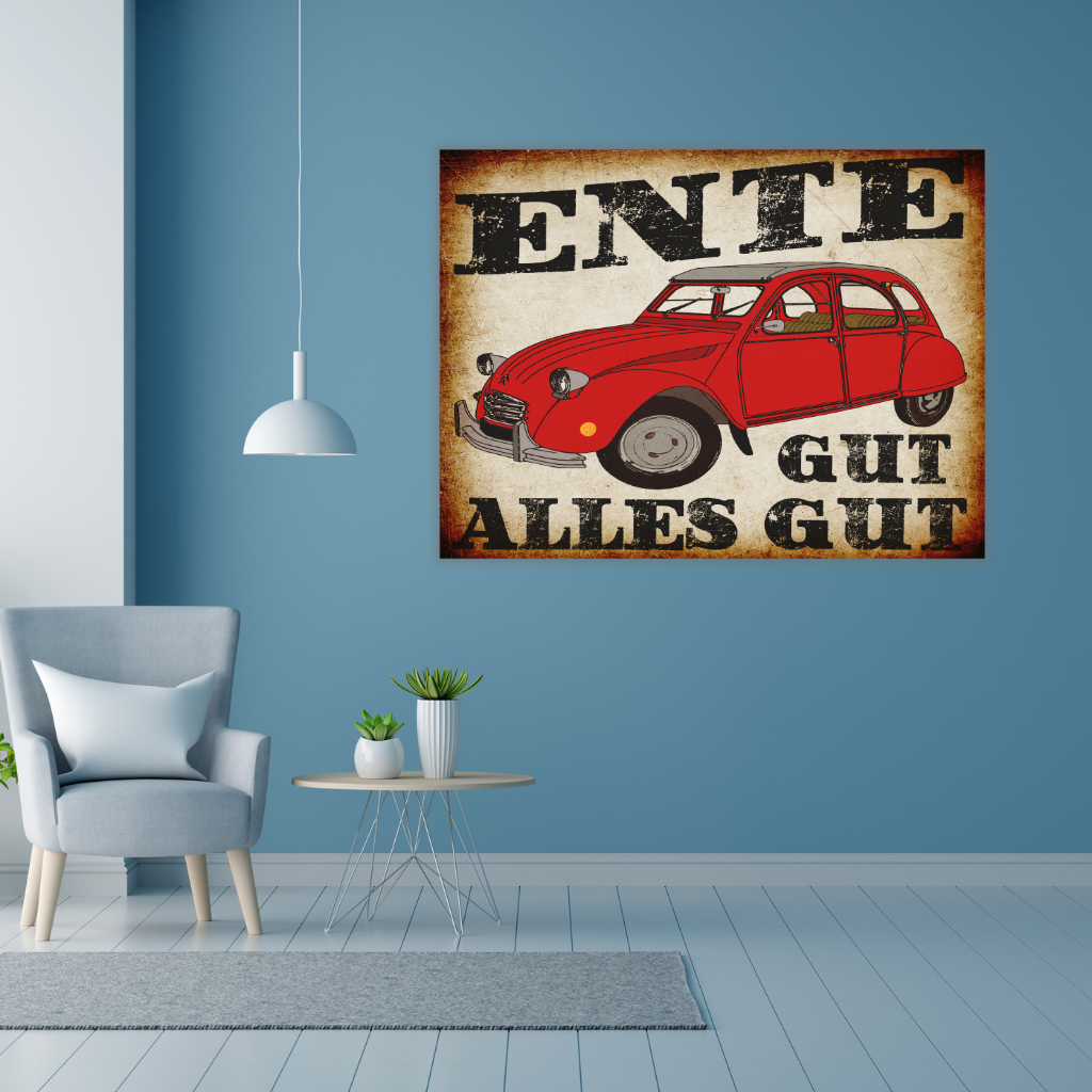 „Ente Gut, alles gut“ Metallwandbild – Citroën 2CV Oldtimer-Dekor - Image 4