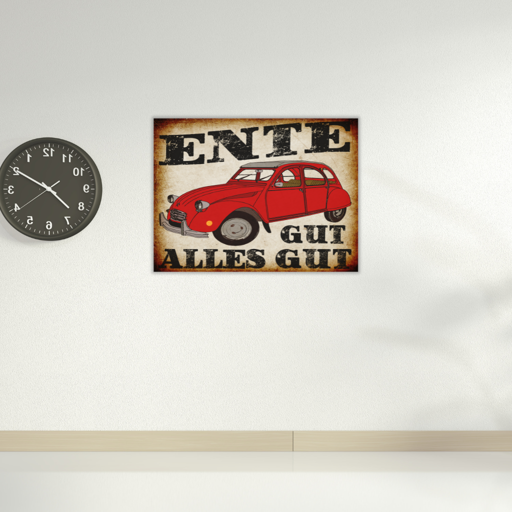 „Ente Gut, alles gut“ Metallwandbild – Citroën 2CV Oldtimer-Dekor - Image 3