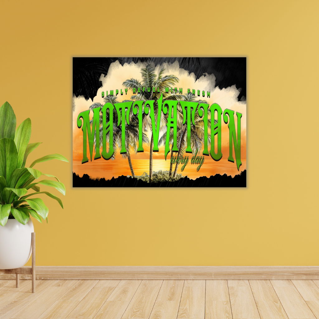 „Motivation tanken“ Sonniger Strand Metall-Wandbild – Tropische Inspiration - Image 2