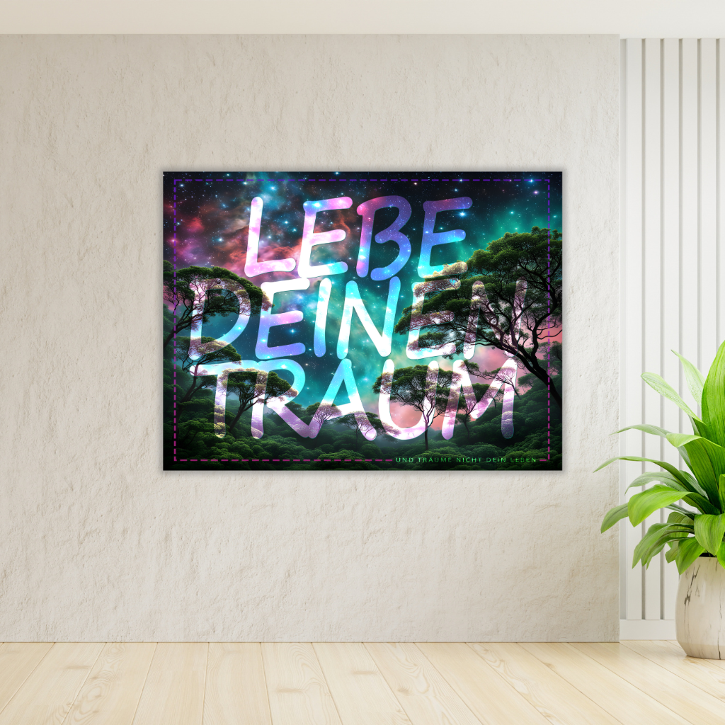 : "Lebe deinen Traum" Galaxie-Wald Metall-Wandbild – Kosmische Traumlandschaft - Image 4