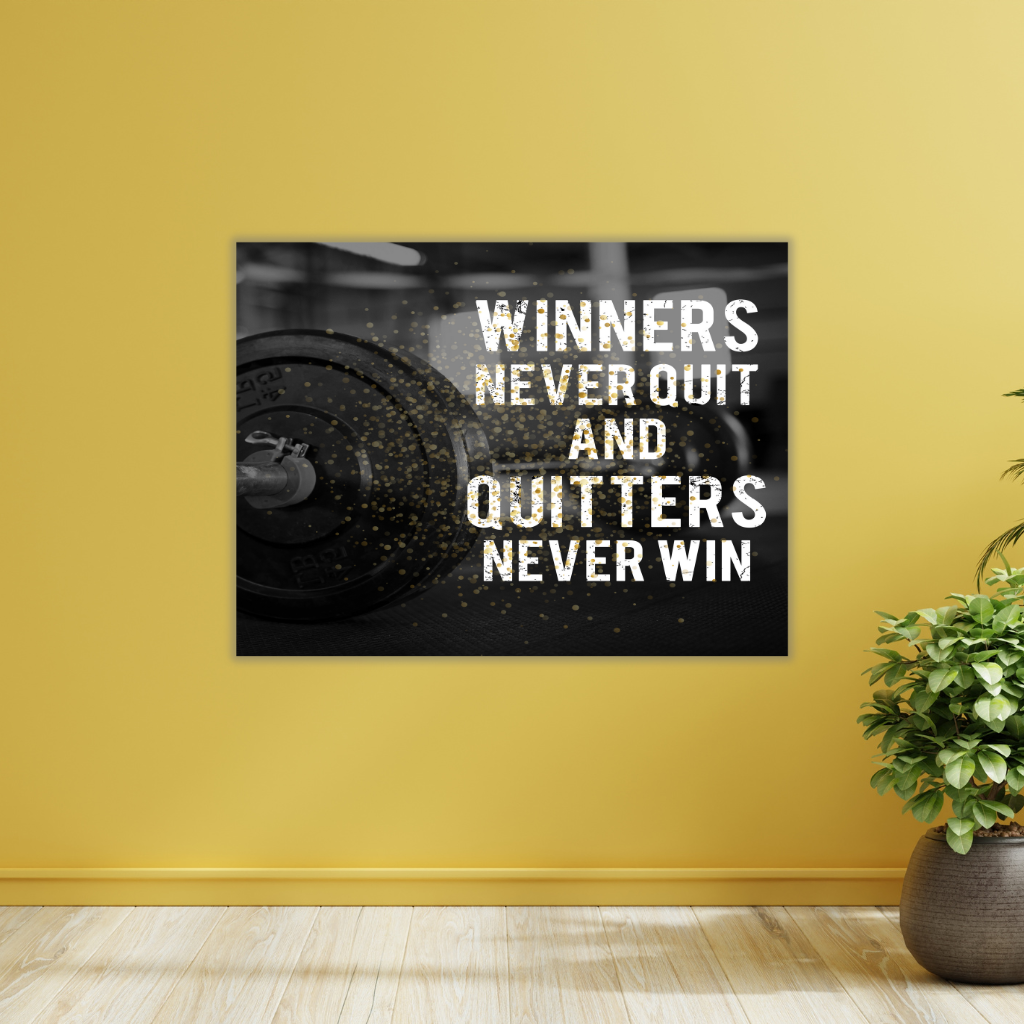 „Gewinner geben nie auf“ Metallwandbild – Motivierendes Fitnessstudio & Bürodekor - Image 2