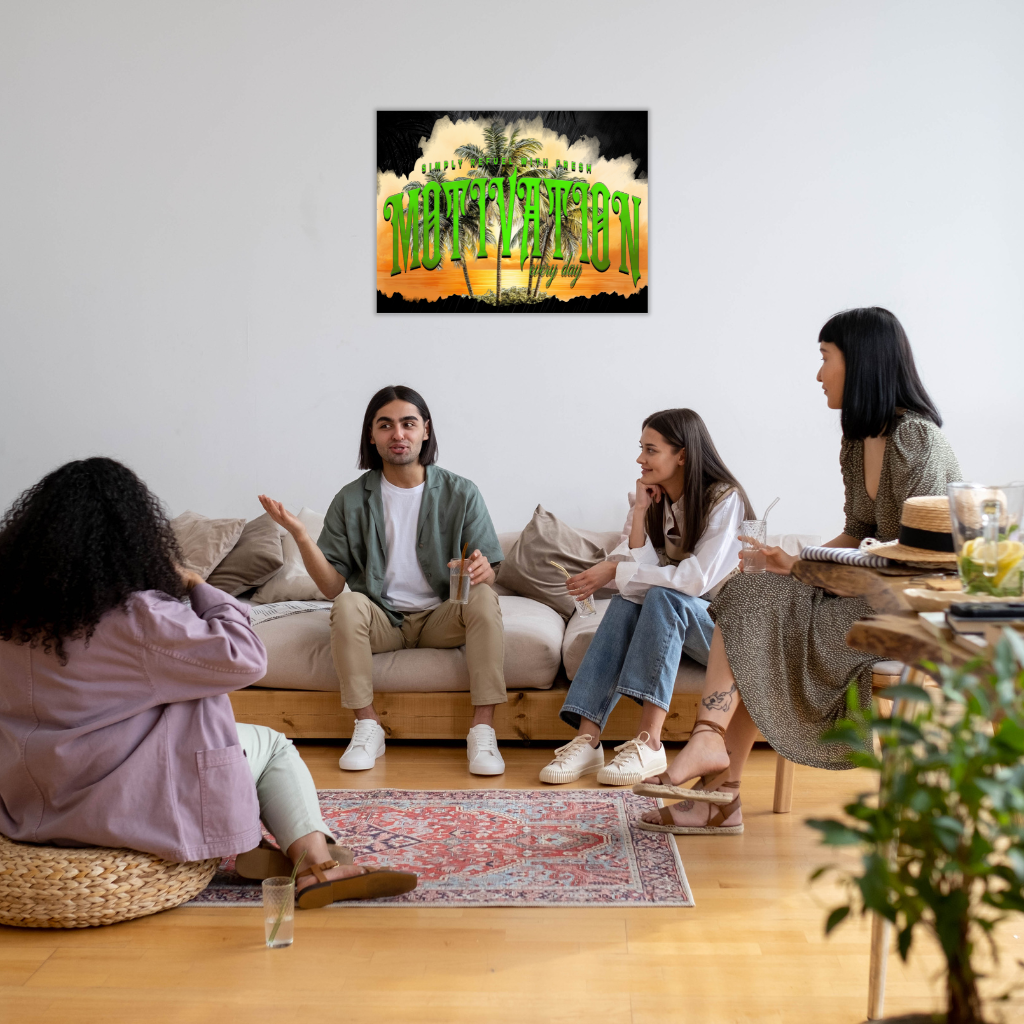 „Motivation tanken“ Sonniger Strand Metall-Wandbild – Tropische Inspiration - Image 4