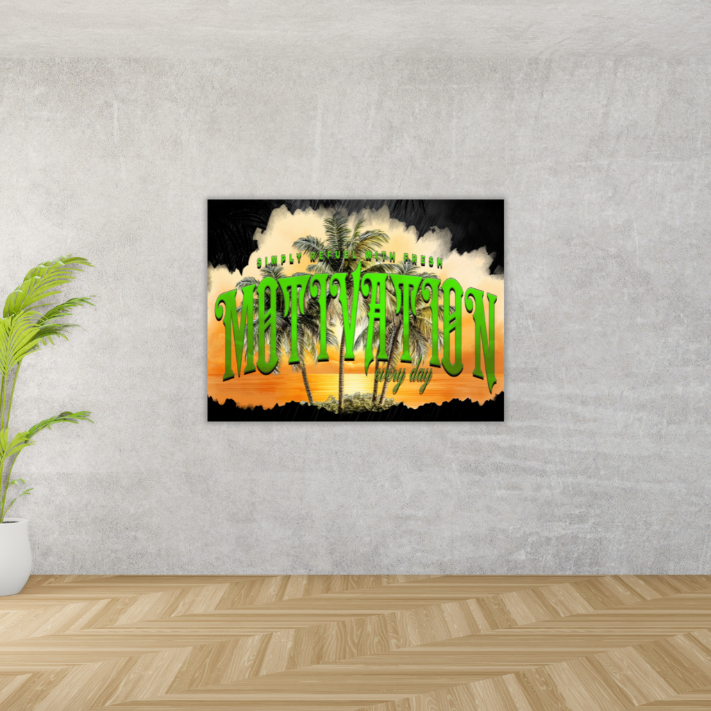 „Motivation tanken“ Sonniger Strand Metall-Wandbild – Tropische Inspiration - Image 3