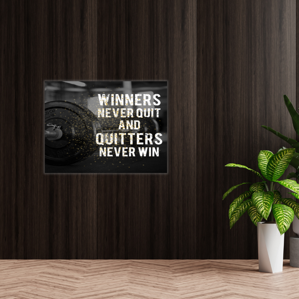 „Gewinner geben nie auf“ Metallwandbild – Motivierendes Fitnessstudio & Bürodekor - Image 3