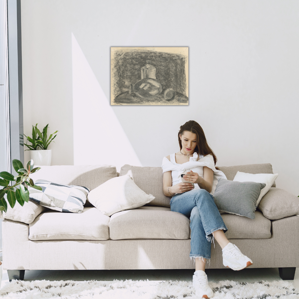 „Shadowed Depths“ – Vintage-Tuschezeichnung 1984, Metallwandbild - Image 2