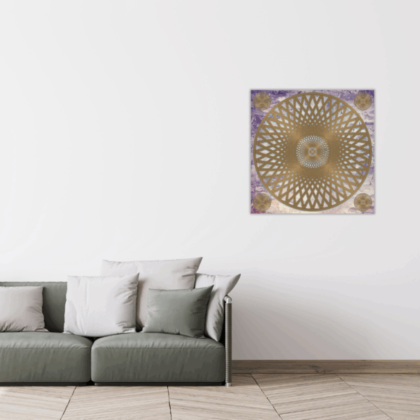 Metallwandbild „Goldenes Radsymbol“ – Heilige Geometrie - Image 2