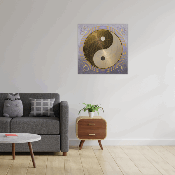Metallwandbild „Goldener Drache – Yin Yang Blume des Lebens“ – Harmonie & Energie - Image 2