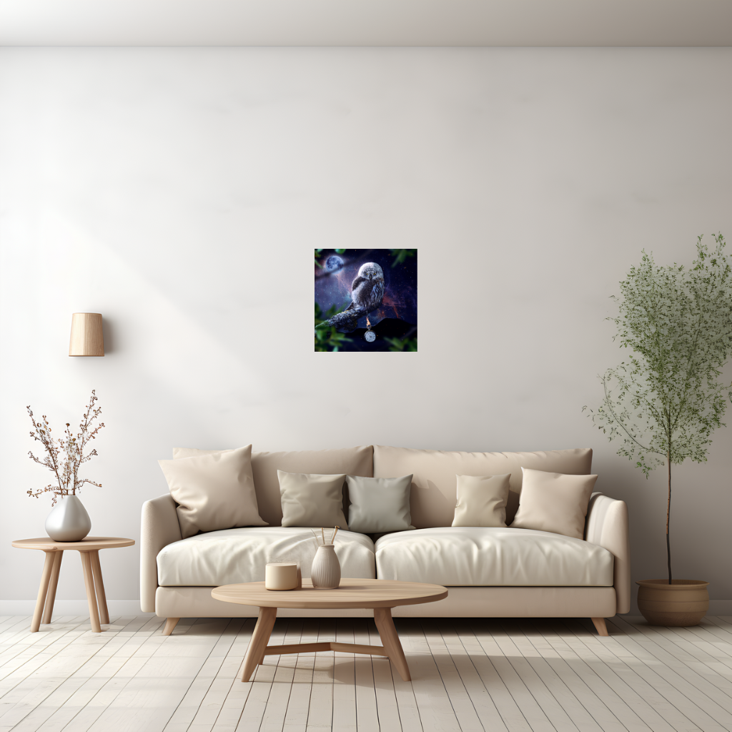 Mystische Eule als Zeitnehmer – Metallwandbild „Kosmischer Nachthimmel“ - Image 2