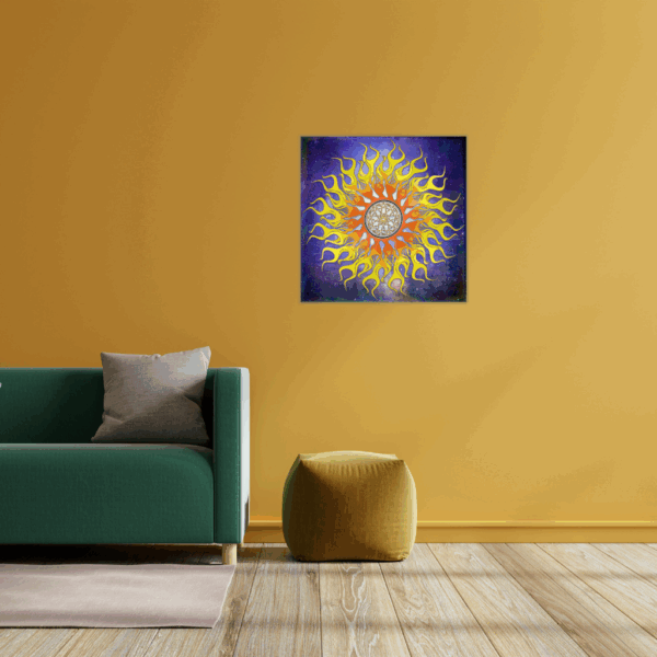 Sternenflammen-Mandala Metallwandbild – Feuriges, himmlisches Dekor - Image 4
