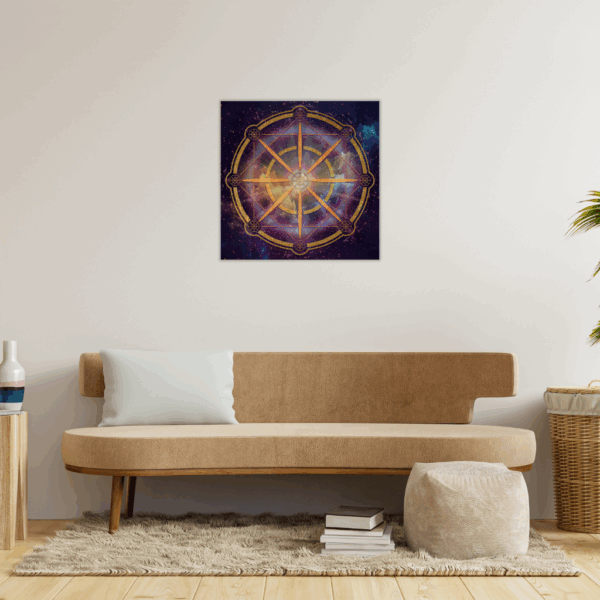 Metallwandbild „Ornate Swirl Sun“ – Abstraktes, goldenes Strahlen - Image 4