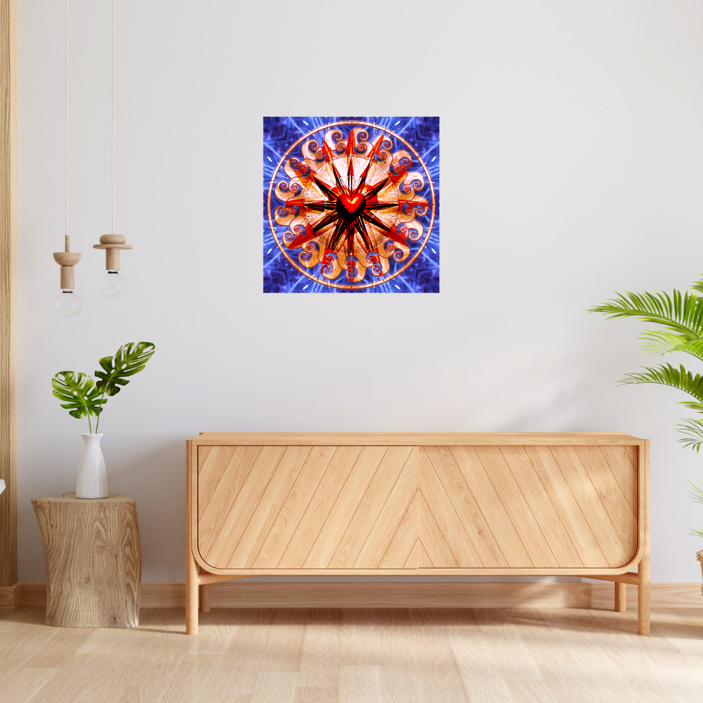 Herz-Sonnenwellen-Mandala Metallwandbild – Modernes Dekor im Stil des Heiligen Herzens - Image 2