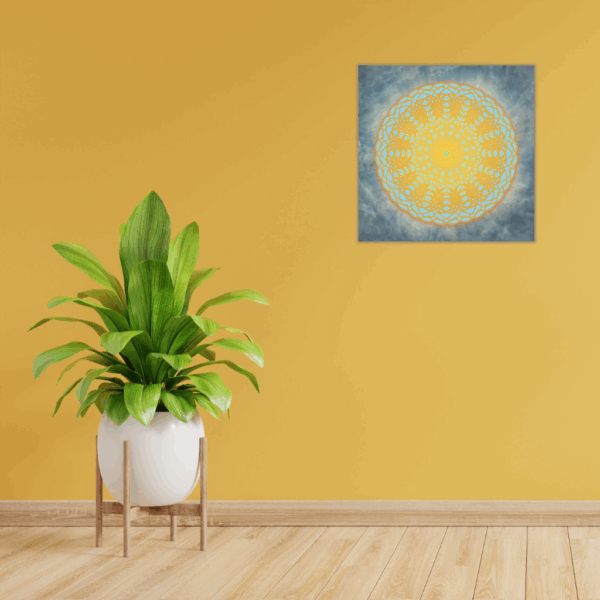 Mandala Sky Light „Universum“ Metallwandbild – Gelbes, himmlisches, abstraktes Dekor - Image 3