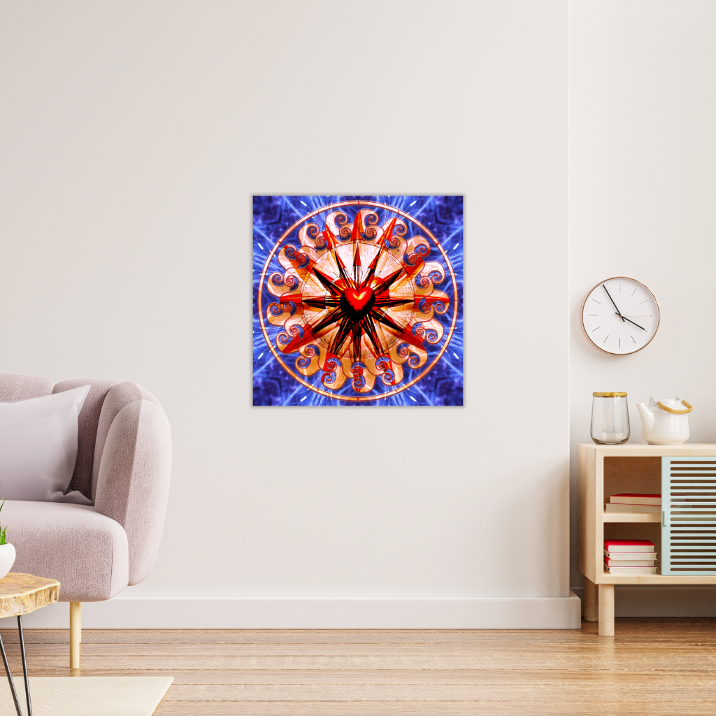 Herz-Sonnenwellen-Mandala Metallwandbild – Modernes Dekor im Stil des Heiligen Herzens - Image 3