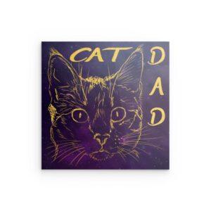 „CAT DAD“ Cosmic Feline Outline Metallwandbild – Tierliebhaber-Design