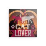„CAT LOVER“ Romantische Katzen-Wanddekoration aus Metall mit Sonnenuntergang – Herz- und Pfotenabdruck-Design