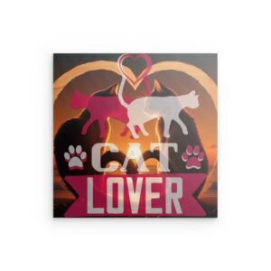 „CAT LOVER“ Romantische Katzen-Wanddekoration aus Metall mit Sonnenuntergang – Herz- und Pfotenabdruck-Design