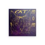 „CAT MOM“ Cosmic Feline Outline Metallwandbild – Tierliebhaber-Design