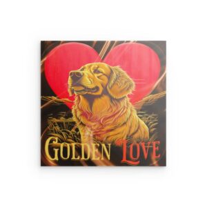 „GOLDEN LOVE“ Golden Retriever Metallwandbild – Herzerwärmendes Tierliebhaber-Design