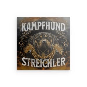„KAMPFHUND STREICHLER“ Rottweiler mit Goldkette – Metallwandbild – Loyalität & Liebe