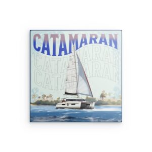 „CATAMARAN LOVE“ Metallwandbild „Sonnenuntergangssegeln“ – Maritimes Dekor zur goldenen Stunde