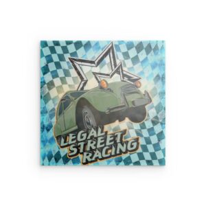 „LEGAL STREET RACING“ Citroën 2CV Metallwandbild – Zielflaggen-Design